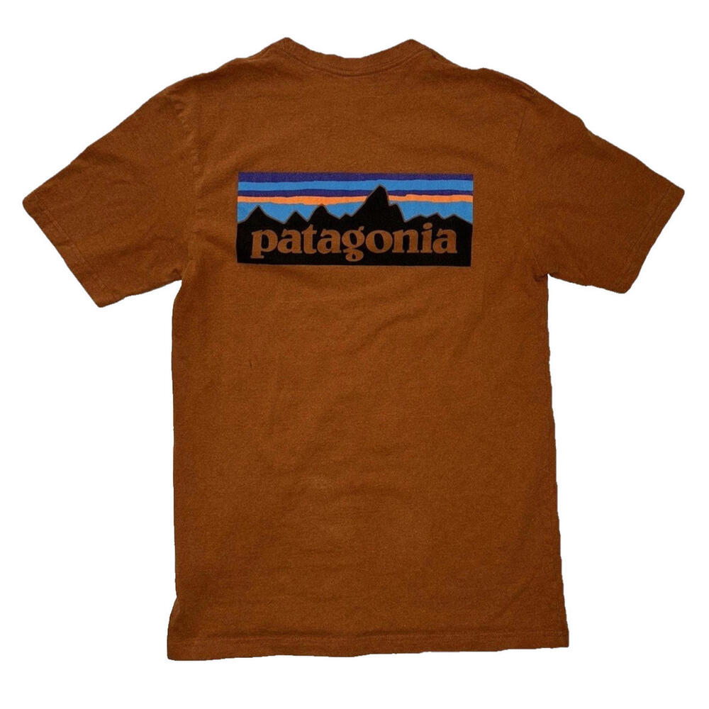 Patagonia Responsibili-Tee T Shirt Short Sleeve Mens S Shop Sticker Orange